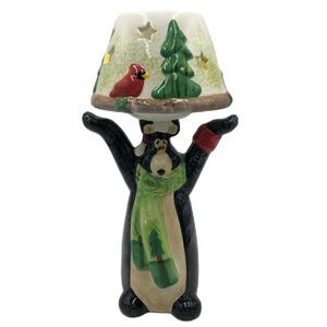Christmas Polar Bear Ceramic Figurine Votive Tealight Candle Holder Lamp 2 Piece